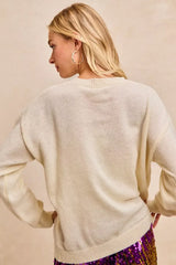 BiBi Mardi Gras Sequin Lattering Knit Top - Trendsi - Flyclothing LLC