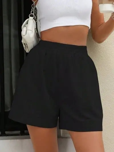 Elastic Waist Shorts - Trendsi - Flyclothing LLC