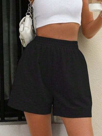 Elastic Waist Shorts - Trendsi - Flyclothing LLC