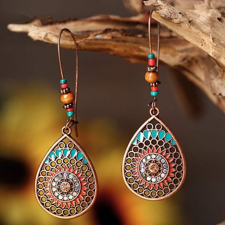 Alloy Oil Drip Beaded Teardrop Earrings - Trendsi - Flyclothing LLC