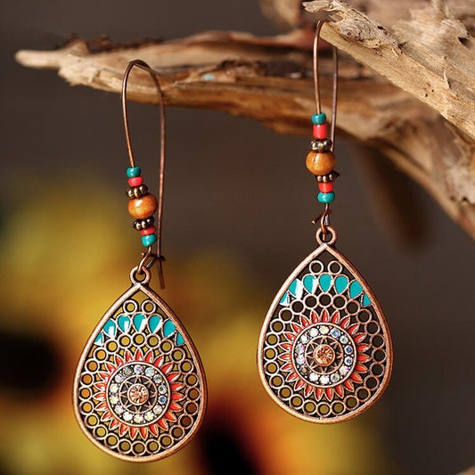 Alloy Oil Drip Beaded Teardrop Earrings - Trendsi
