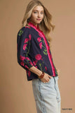 Umgee Floral Print Ruffle Trim Puff Sleeve Blouse - Trendsi - Flyclothing LLC