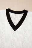 Contrast Trim Eyelet Knit V Neck Sweater Vest - Trendsi - Flyclothing LLC