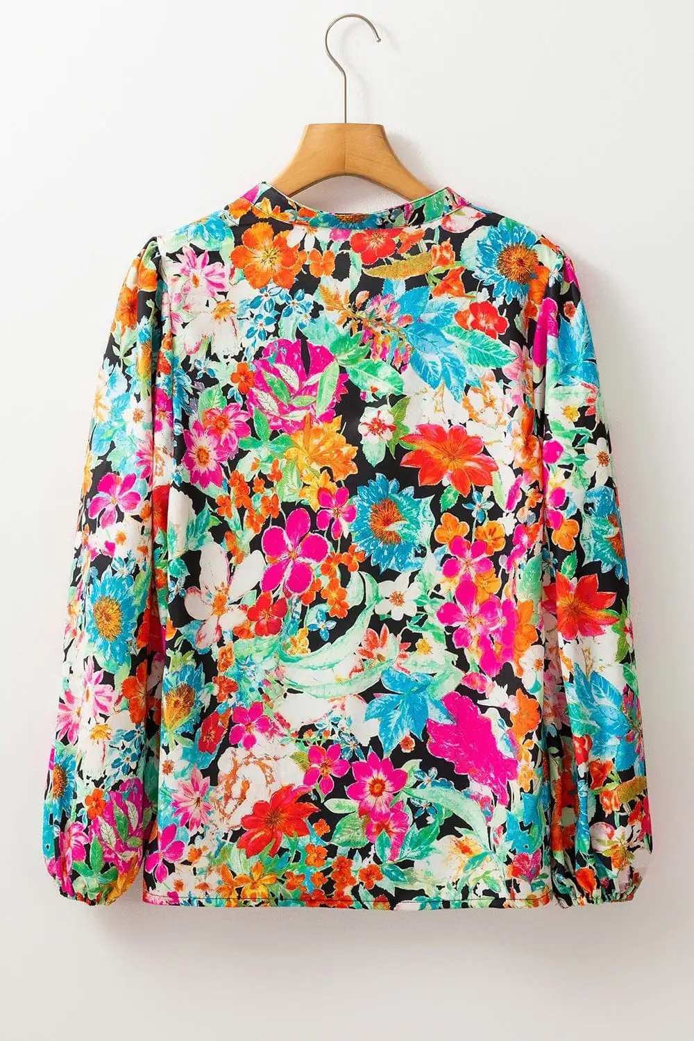 Floral Tie Neck Balloon Sleeve Blouse - Trendsi - Flyclothing LLC