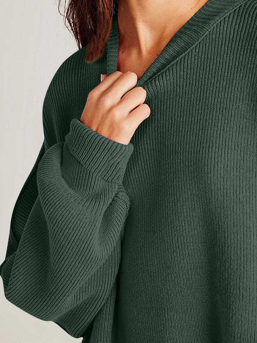 Double Take Side Slit Round Neck Long Sleeve Sweater - Trendsi - Flyclothing LLC
