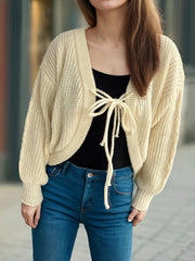 Tied Dropped Shoulder Long Sleeve Cardigan - Trendsi
