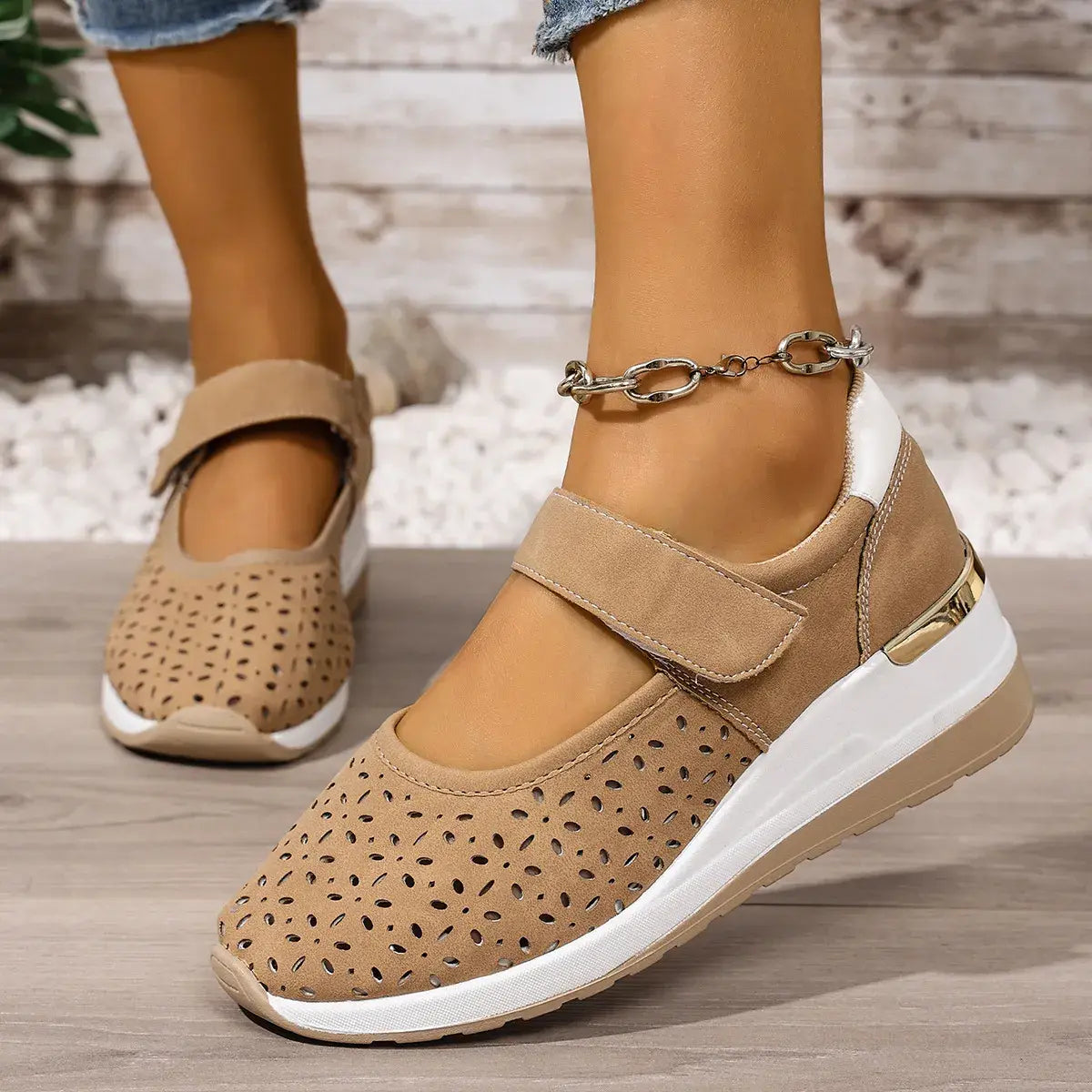 Breathable Cutout Wedge Loafers - Trendsi - Flyclothing LLC