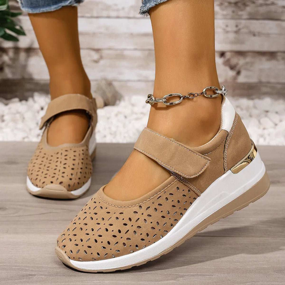 Breathable Cutout Wedge Loafers - Trendsi - Flyclothing LLC