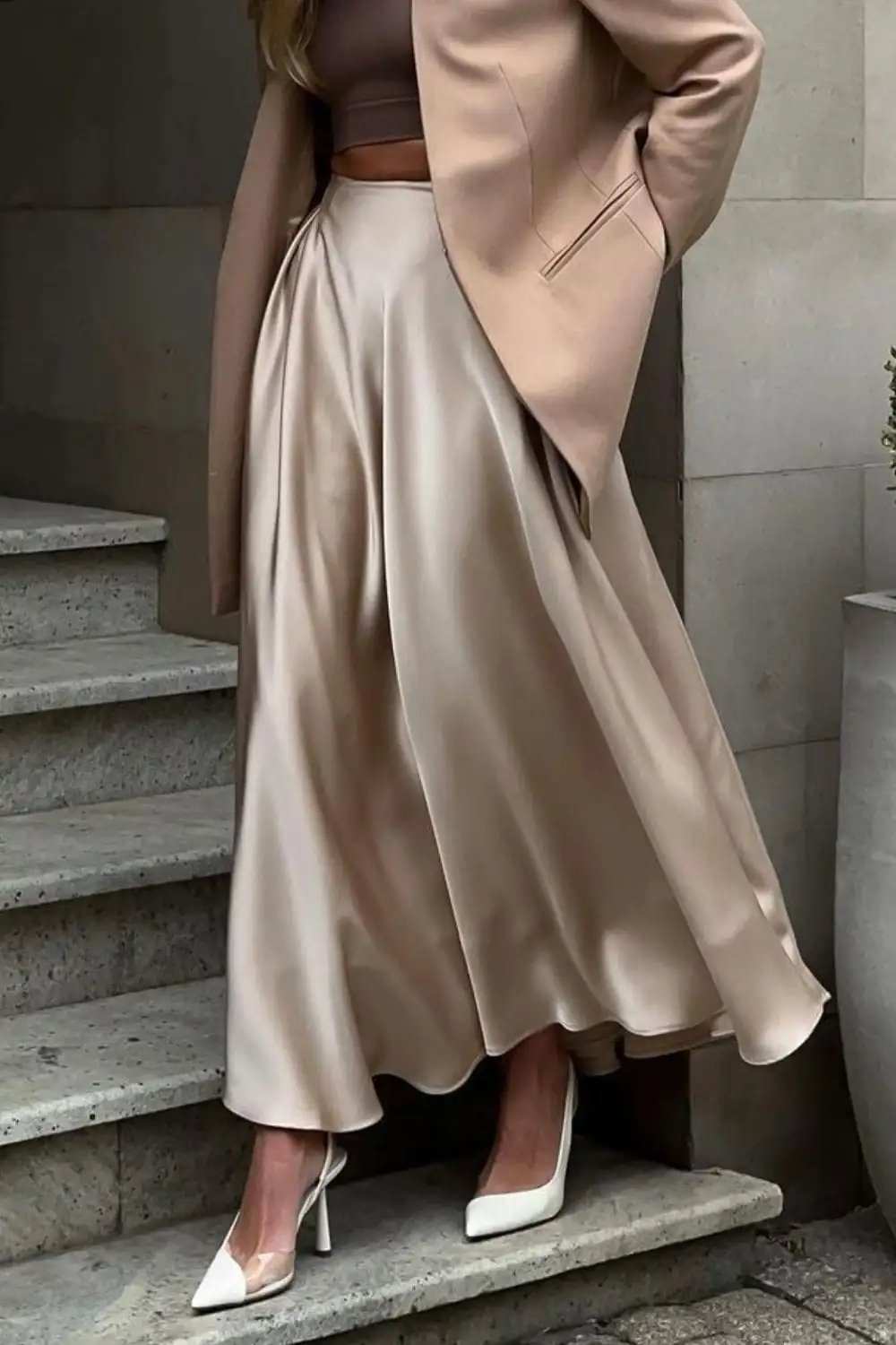 Back Elastic Waist Satin Minx Skirt - Trendsi - Flyclothing LLC
