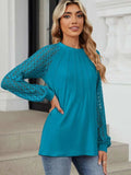 Round Neck Lace Long Sleeve Top - Trendsi - Flyclothing LLC