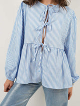 Tied Round Neck Long Sleeve Blouse - Trendsi - Flyclothing LLC