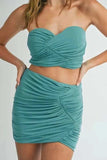 MABLE Ruched Tube Crop Top and Skirt Set - Trendsi - Flyclothing LLC