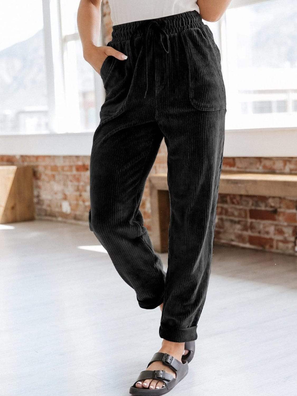 Drawstring Pants with Pockets - Trendsi - Flyclothing LLC
