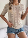 Openwork Round Neck Short Sleeve Knit Top - Trendsi - Flyclothing LLC