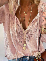 Lace Tie-Neck Blouse - Trendsi - Flyclothing LLC