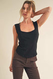 Aemi + Co Exposed Seam Ribbed Wide Strap Tank - Trendsi - Flyclothing LLC