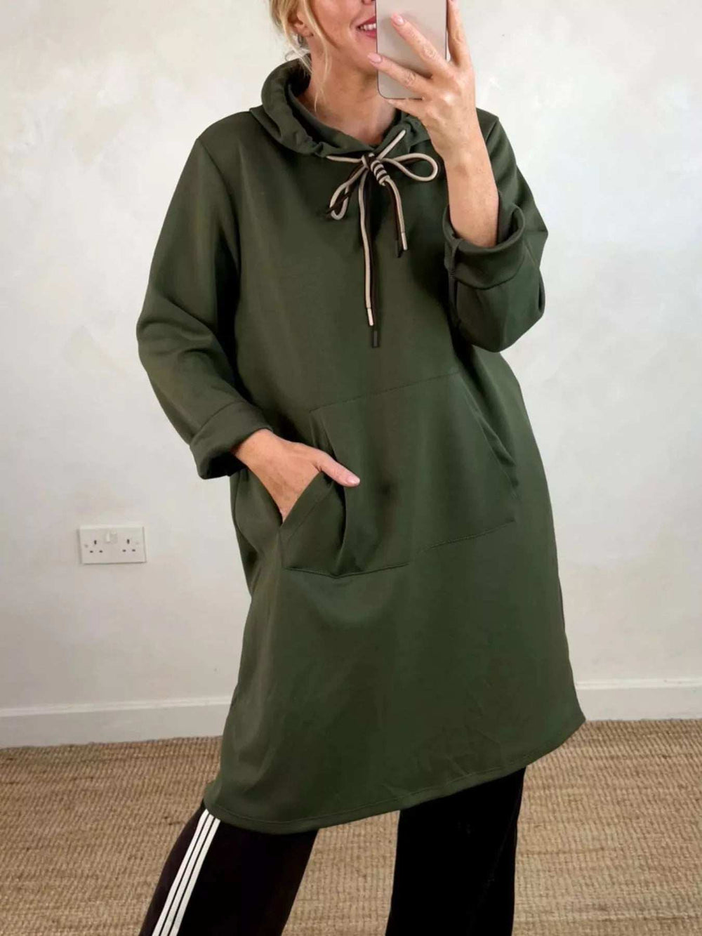 Full Size Casual Drawstring Hooded Sweatshirt Dress Plus Size - Trendsi - Flyclothing LLC