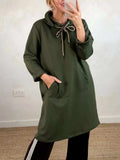 Full Size Casual Drawstring Hooded Sweatshirt Dress Plus Size - Trendsi - Flyclothing LLC