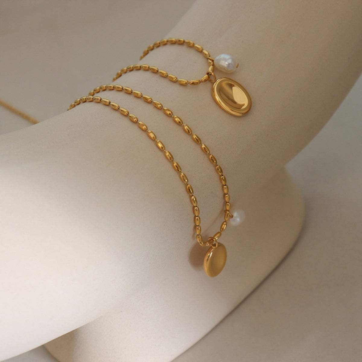 Titanium Steel Freshwater Pearl Pendant Necklace - Trendsi - Flyclothing LLC