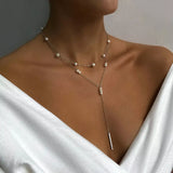 Double Layered Pearl Y-Shaped Necklace - Trendsi - Flyclothing LLC