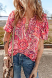Floral Print Ruffled Puff Short Sleeve Blouse - Trendsi