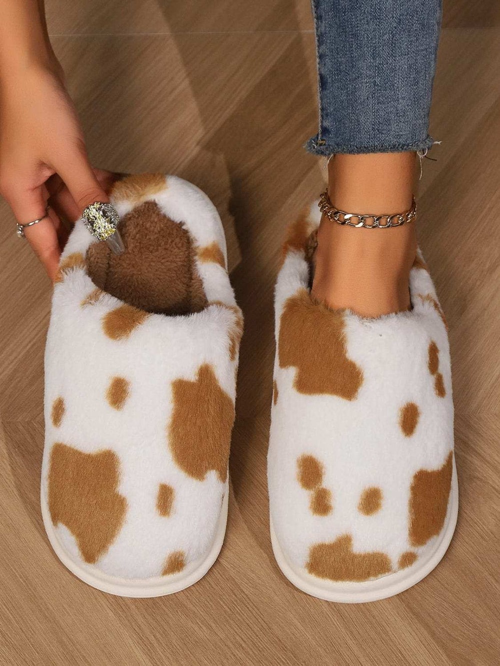 Animal Print Faux Fur Slippers - Trendsi - Flyclothing LLC