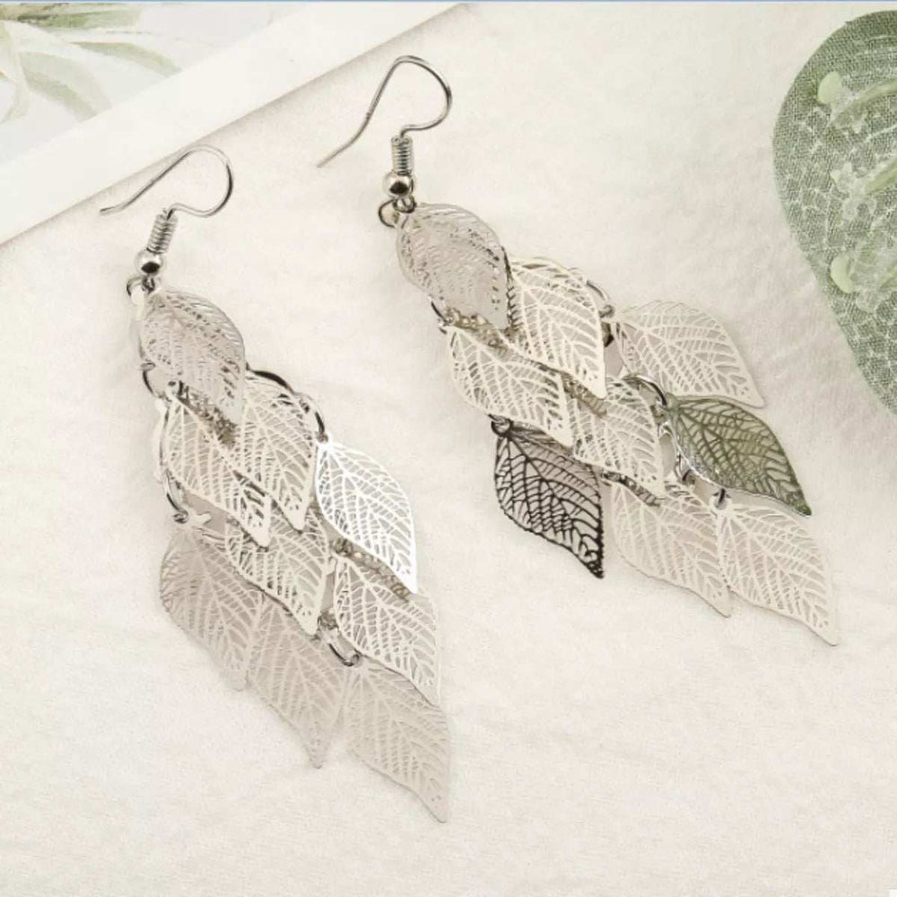 Zinc Alloy Leaf Dangle Earrings - Trendsi - Flyclothing LLC