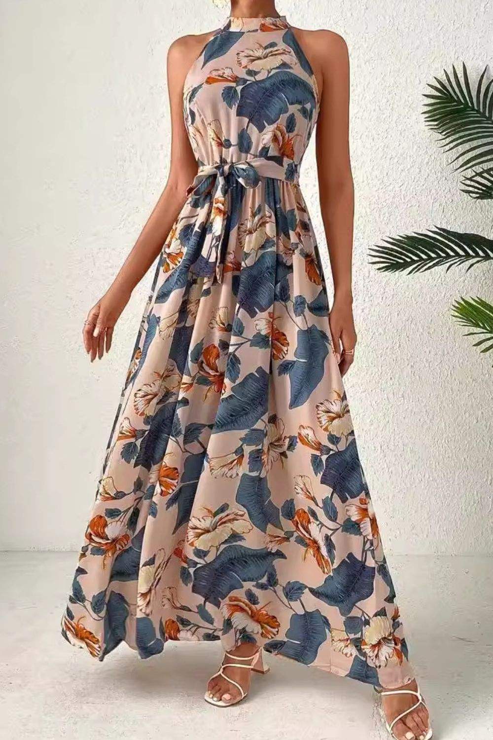 Tied Floral Sleeveless Dress - Trendsi - Flyclothing LLC