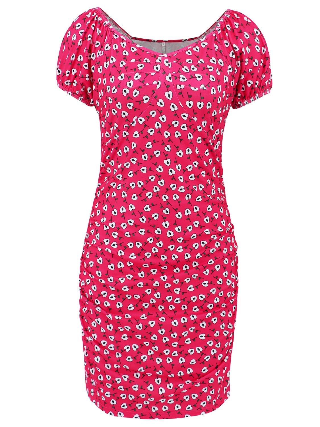 Printed V-Neck Short Sleeve Mini Dress - Trendsi