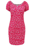 Printed V-Neck Short Sleeve Mini Dress - Trendsi