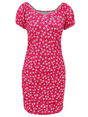 Printed V-Neck Short Sleeve Mini Dress - Trendsi
