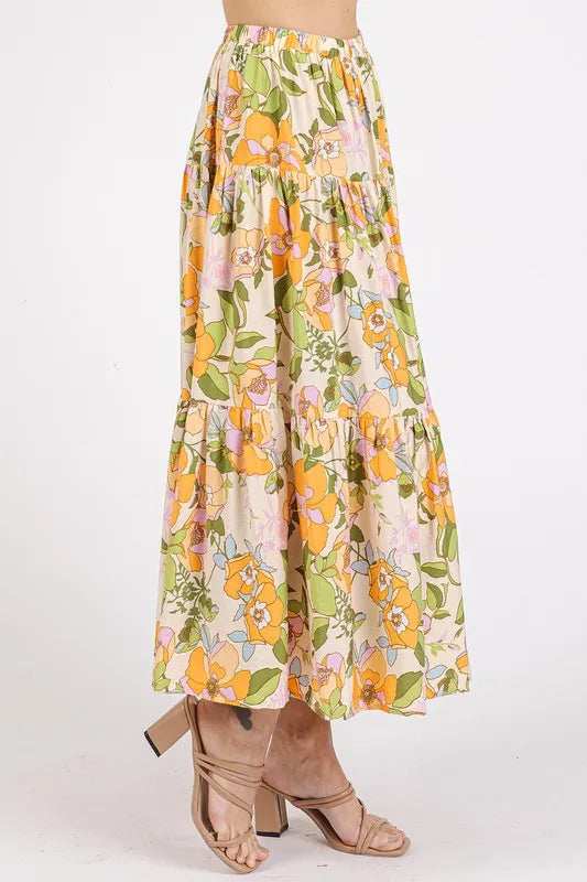 Mittoshop Flower Print Elastic Waist Tiered Skirt - Trendsi - Flyclothing LLC