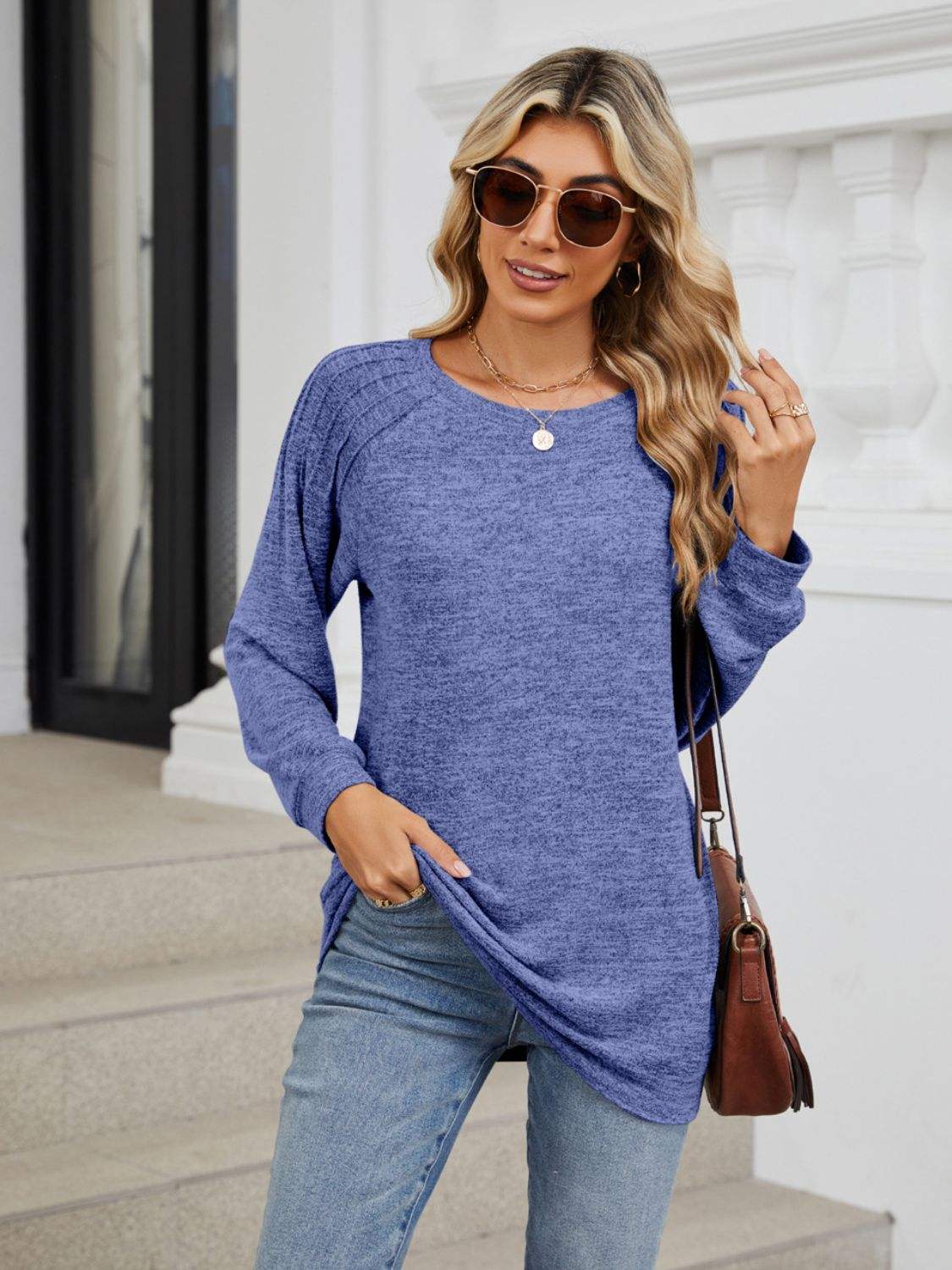Round Neck Long Sleeve T-Shirt - Trendsi - Flyclothing LLC