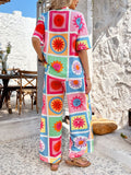 Devine Printed Collared Neck Half Sleeve Top and Pants Set - Trendsi