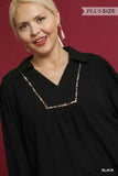 Umgee Full Size Linen Scallop Hem Blouse with Contrast Trim Plus Size - Trendsi - Flyclothing LLC