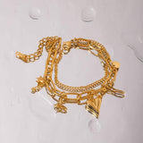 Stainless Steel Double Layered Charm Bracelet - Trendsi - Flyclothing LLC