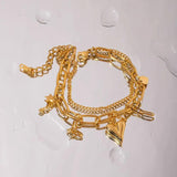 Stainless Steel Double Layered Charm Bracelet - Trendsi