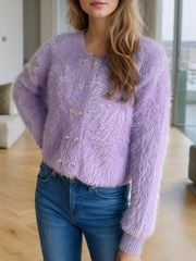 Heart Button Round Neck Cardigan - Trendsi