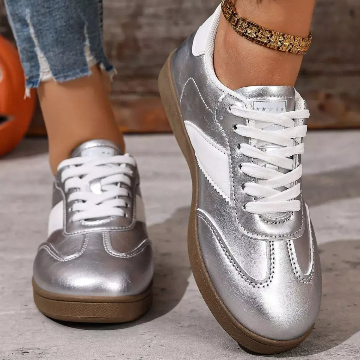 Round Toe Lace Up Sneakers - Trendsi - Flyclothing LLC
