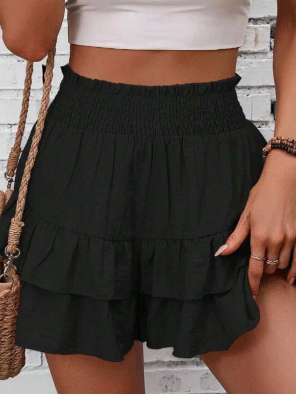 Smocked Layered Shorts - Trendsi - Flyclothing LLC