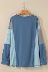 Patchwork Color Block Round Neck Long Sleeve Top - Trendsi - Flyclothing LLC