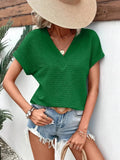 Textured Solid Color Short Sleeve Top - Trendsi
