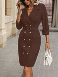 Double-Breasted Lapel Collar Long Sleeve Dress - Trendsi - Flyclothing LLC