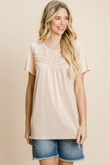 Cotton Bleu by Nu Label Eyelet Round Neck Short Sleeve T-Shirt - Trendsi