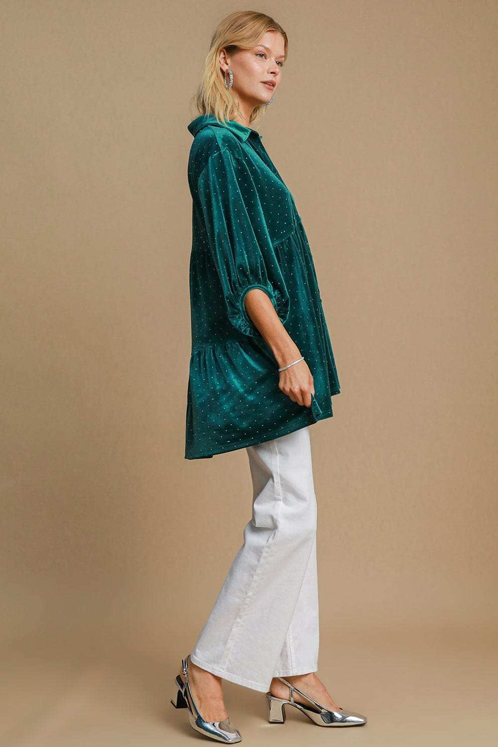 Umgee Full Size Polka Dot Collared Neck Button Up Shirt - Trendsi - Flyclothing LLC