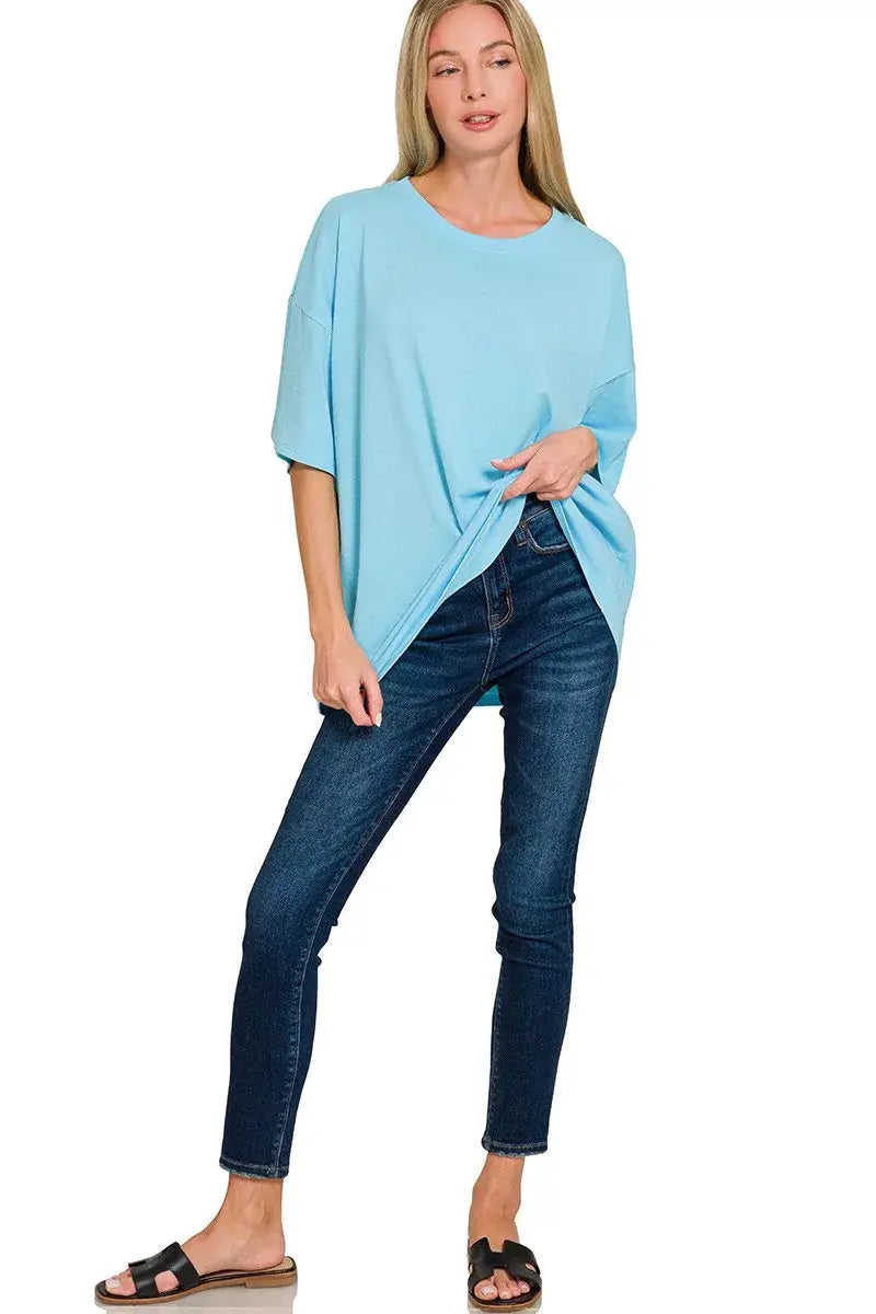 Zenana Cotton Short Sleeve Oversized Tunic Tee - Trendsi - Flyclothing LLC