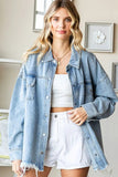 First Love Smile Face Button Down Raw Hem Denim Jacket - Trendsi