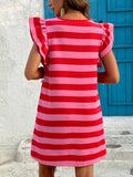 Striped Ruffle Sleeve Casual Summer Dress - Trendsi - Flyclothing LLC
