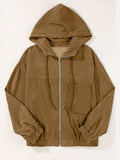 Drawstring Zip Up Long Sleeve Hooded Jacket - Trendsi - Flyclothing LLC