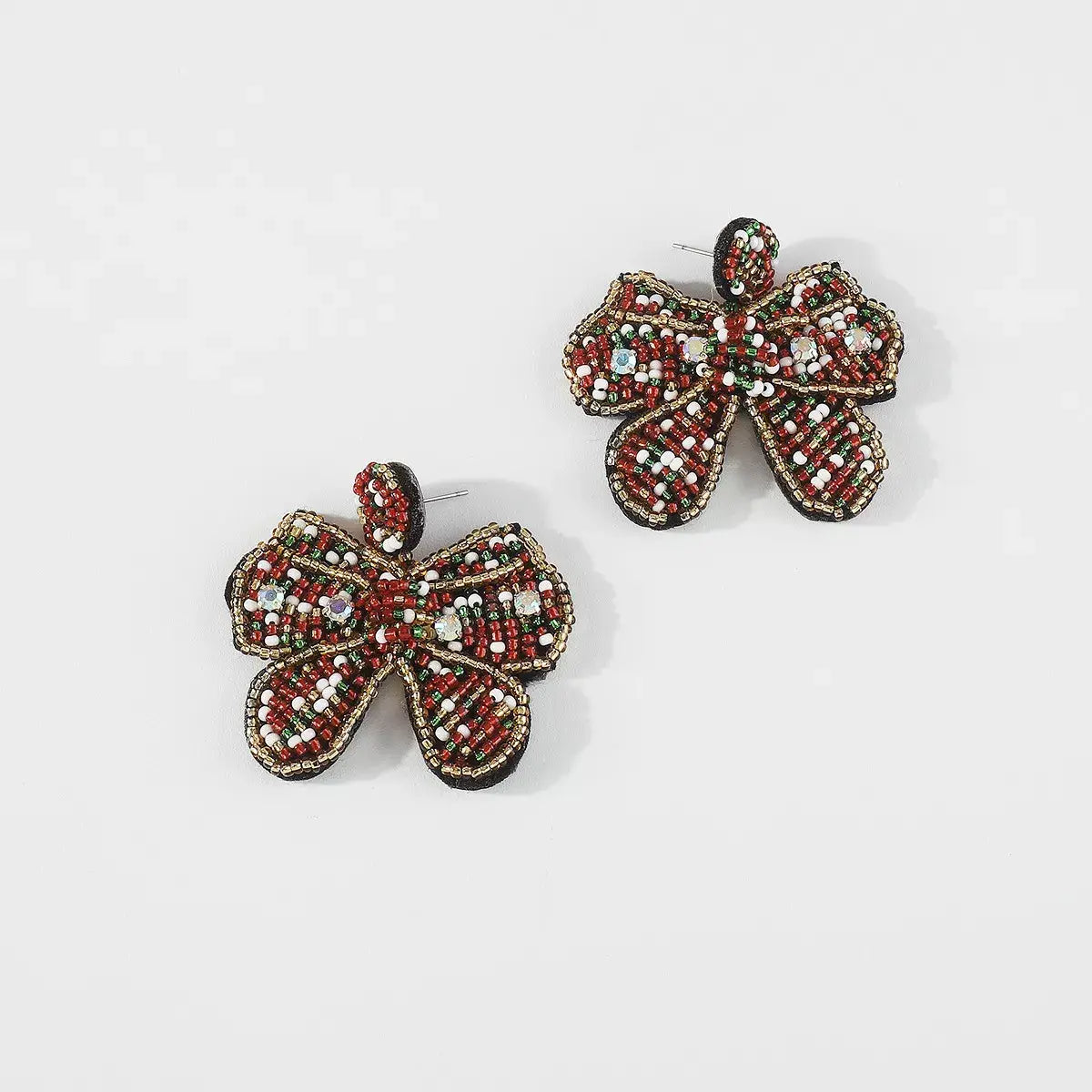 Beaded Bowknot Christmas Earrings - Trendsi - Flyclothing LLC